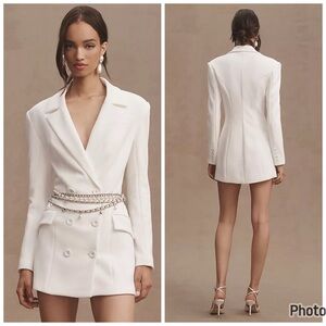 Anthropologie MISHA Ander‎ Mini Blazer Dress Ivory Off White XS Bride Wedding